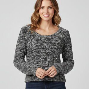 H&M Women's Cable Knit Sweater Chunky Pullover Heathered Grey Black Size Small